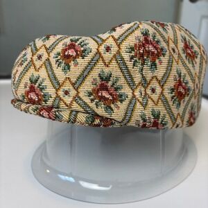 San Diego Hat Co Floral Tapestry Newsboy Cap Beige Red Flat Cap 57cm